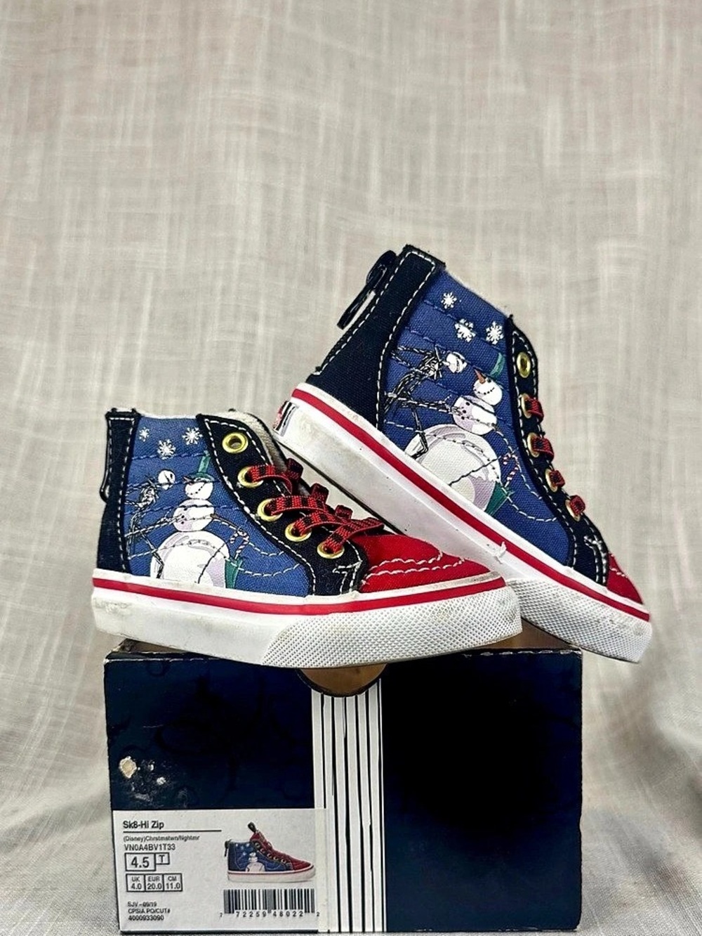 Vans Sk8-Hi Kids US 4.5 The Nightmare Before Christmas Jack Red Black and Blue